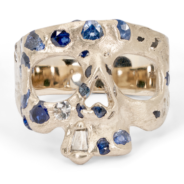 Extra Small Blue Confetti Skull Ring in White - Made to Order